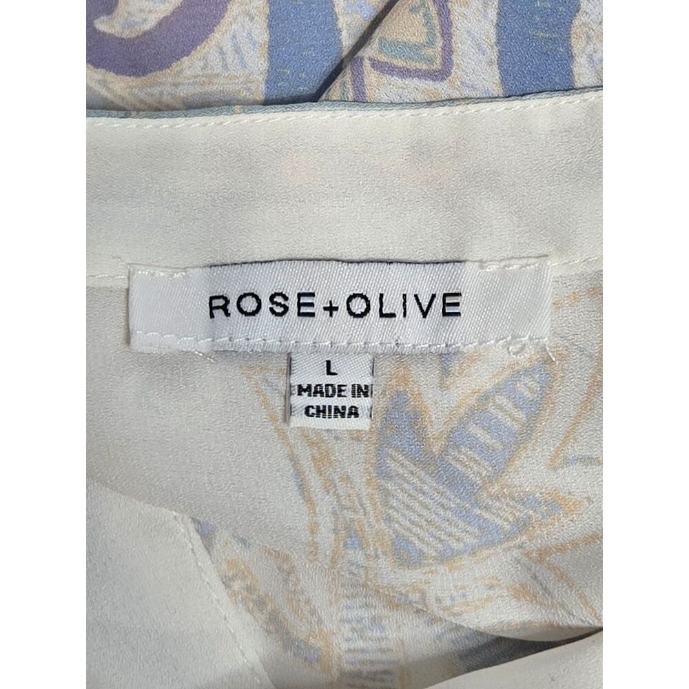 Rose + Olive Boho Kimono Poncho Blouse | Women's Size L | Blue Paisley V-Neck - Picture 3 of 9